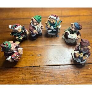 Set 6 Christmas Bears  Figurine 4" Adorables. Hand painted over resin.